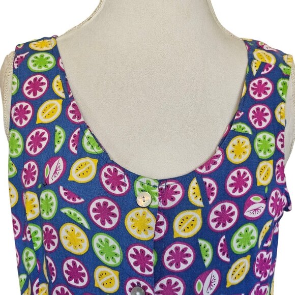 Retro 90s Fruit Print Colorful Maxi Button Down Dress Long Rayon Sz L Or Loose M - Picture 3 of 12